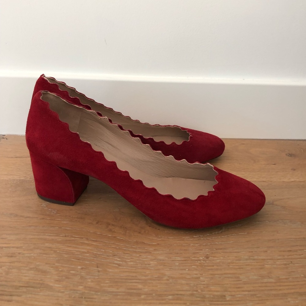 Chloe scalloped red suede Lauren heels - 38